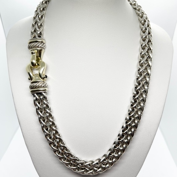 David Yurman Gold Buckle Double Wheat Chain Necklace With Pink Tourmaline - Picture 2 of 14